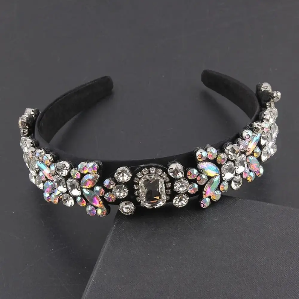 Exquisite Colorful Rhinestone Headband Korean Style Jewelry Baroque Hair Hoop Hair Accessories Wide Edge Bride Tiaras Girls