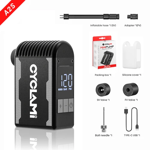 CYCLAMI 120PSI Bomba de aire eléctrica portátil para bicicleta Válvula Schrader Presta Carretera MINI Compresor rápido para bicicleta Neumático Schrader Presta A2S