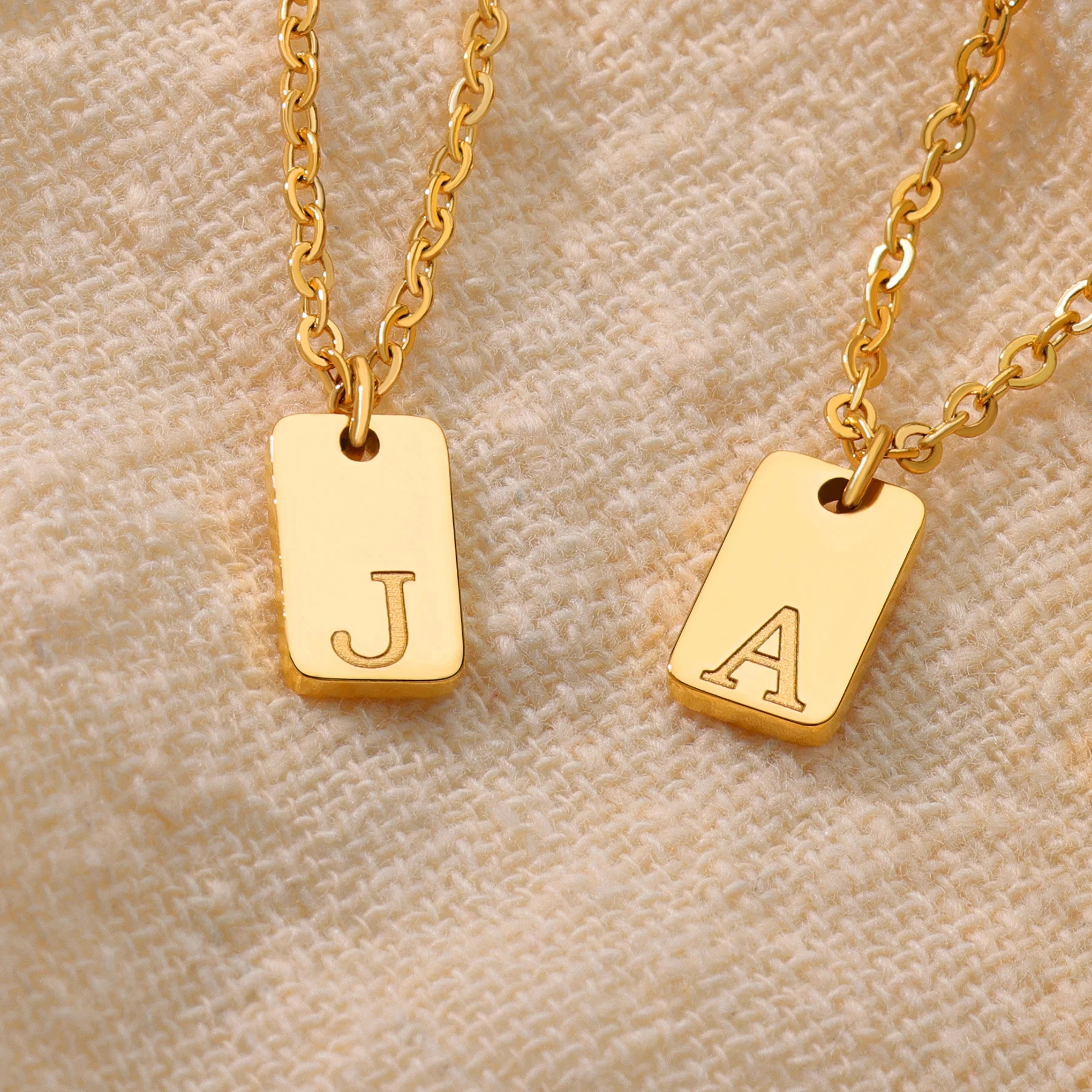 Square Initial Necklaces For Women Men Gold Color Stainless Steel Letter Necklace Pendant Jewelry Female Male Neck Chain 2024