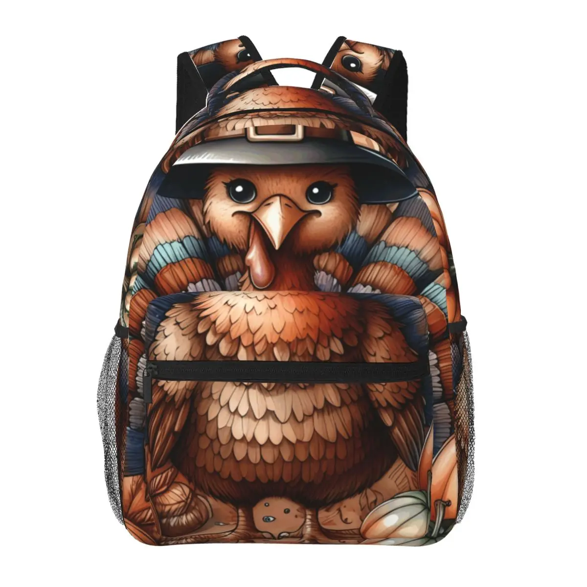 School Laptop Rucksack Center Turkey Pilgrim Hat Pumpkins Leaves Thanksgiving Watercolor Orange Padded Student Backpack Daily