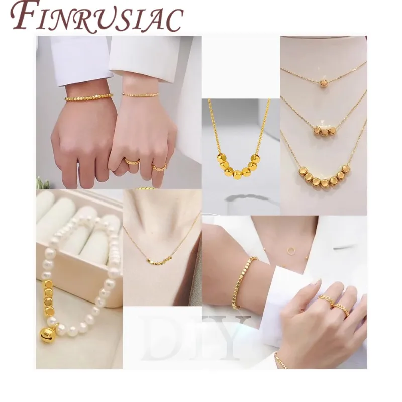 18K Gold Plated Square Spacer Beads DIY Bracelet Necklace Accessories Brass Metal Cube Beads For Jewelry Making Supplies