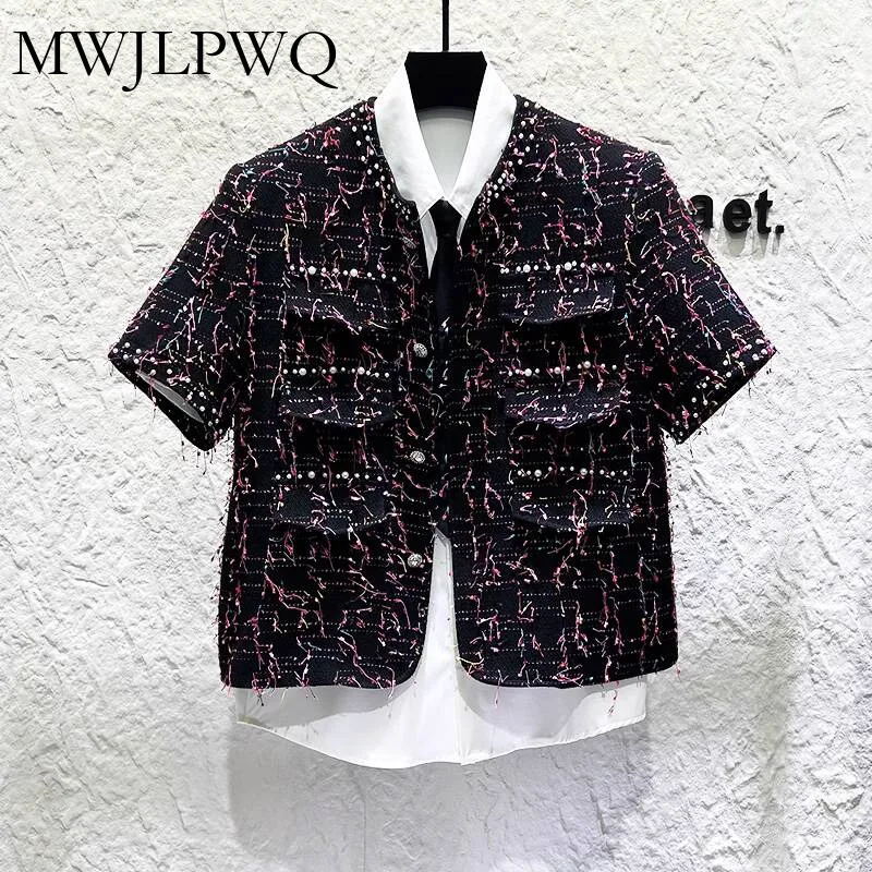 

MWJLPWQ Summer Half-sleeve Personality Colorful Tassel Jacket Men Decorate Niche Fashion Design Short Coat 2025 Summer 020144