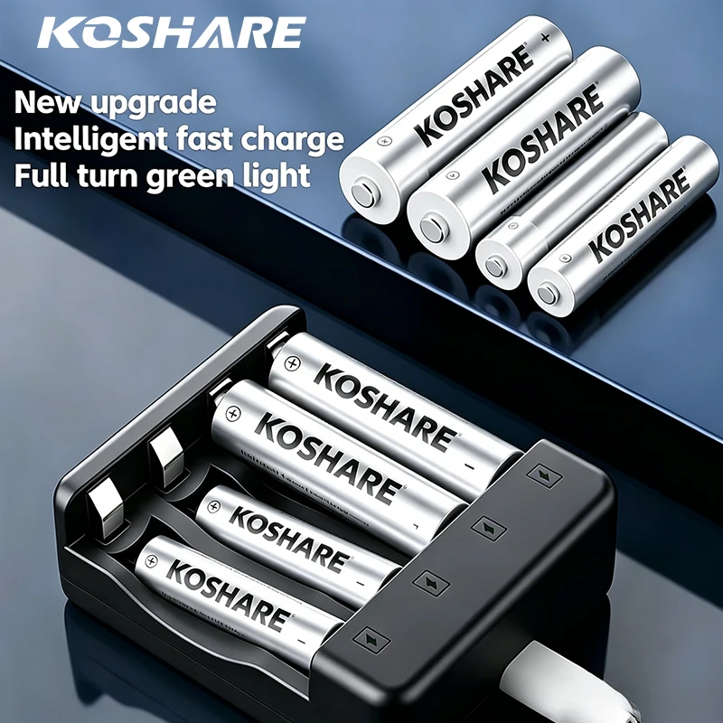 KOSHARE Rechargeable Ni-MH Batteries 1.2V AA AAA 2800mAh 1000mAh Battery Pack With 4 Slot LED Display Smart Battery Charger