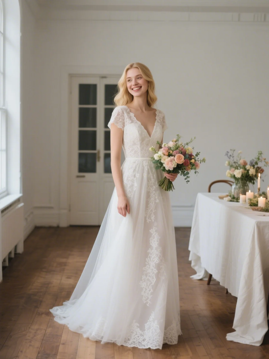 

Elegant Romantic A-Line Wedding Dress V Neck Lace Applique Short Sleeves Sweep Train Engagement Bridal Gown 2025 free customized