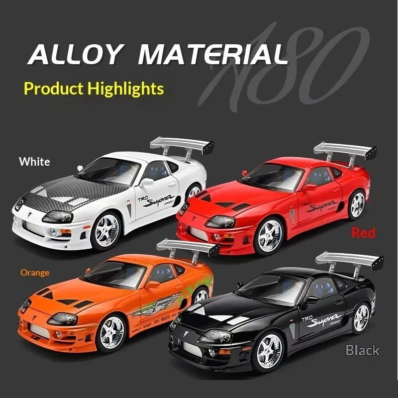 Supra A80 1:24 Alloy Diecast Sports Car Model Pull Back Function Light Sound Removable Top Openable Doors For Collection