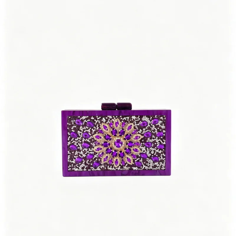 New green acrylic diamond-encrusted dinner bag chain shoulder clutch bag cross-border fashion box bag luxury celebrity