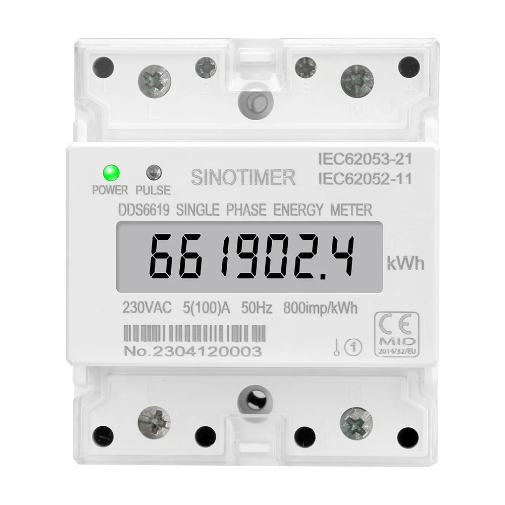 ​Single-phase Energy Meter DDS6619 4P 100A 230V AC Economical Household Machinery Digital Display Watt-hour Meter Rail Mounting 