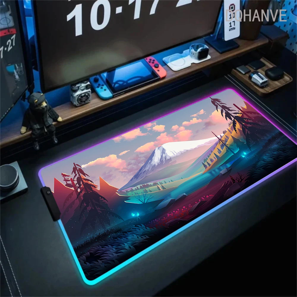 Large RGB Gamer Mousepad Moon Landscape Mouse Mat 90x40 Gaming Mousepads LED Keyboard Mats Luminous Desk Pads Mouse Pad For PC