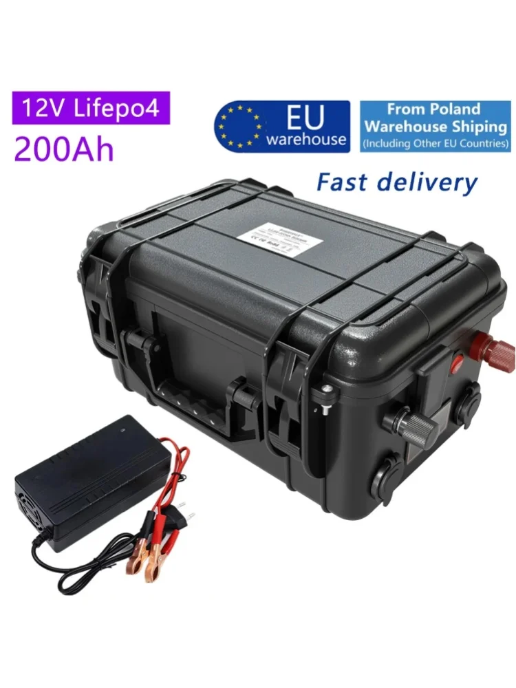 12V 200Ah LiFePO4 Batterie mit Zellen der Klasse A, eingebautem BMS, über 6000 Zyklen, Parallelschaltung, Solarenergiespeicherbatterie für Wohnmobile, Boote und Notstromversorgung zu Hause, EU-Lager