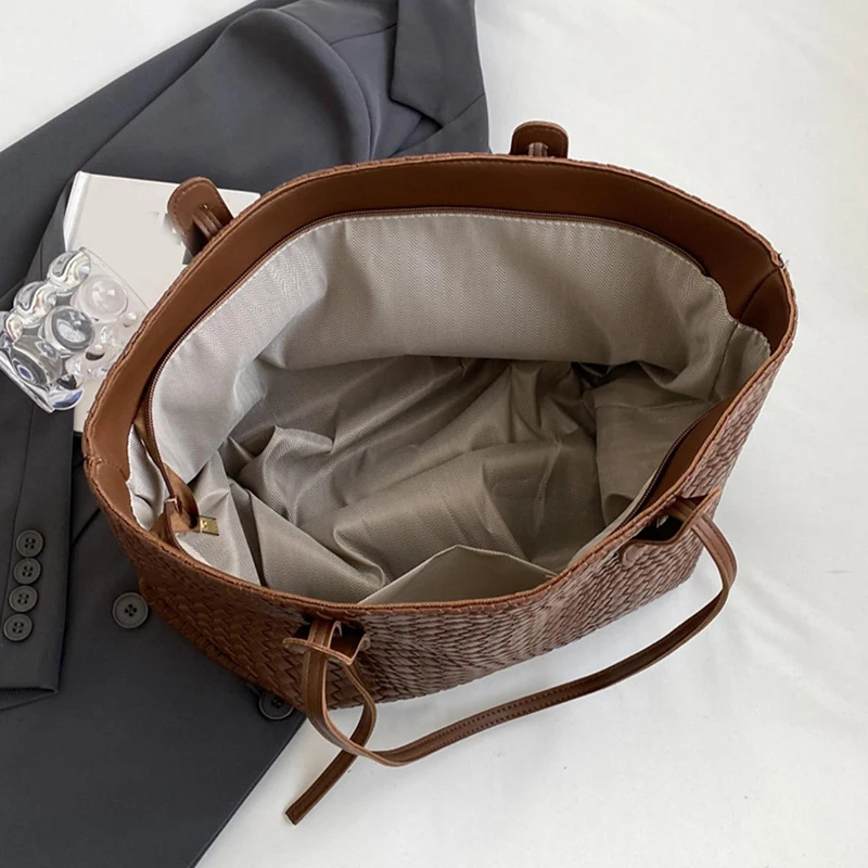 حقيبة يد نسائية متعددة الوظائف بلون موحد، حقيبة كتف للسيدات بسيطة، حقيبة يد خفيفة الوزن للتنقل للاستخدام المكتبي اليومي #5