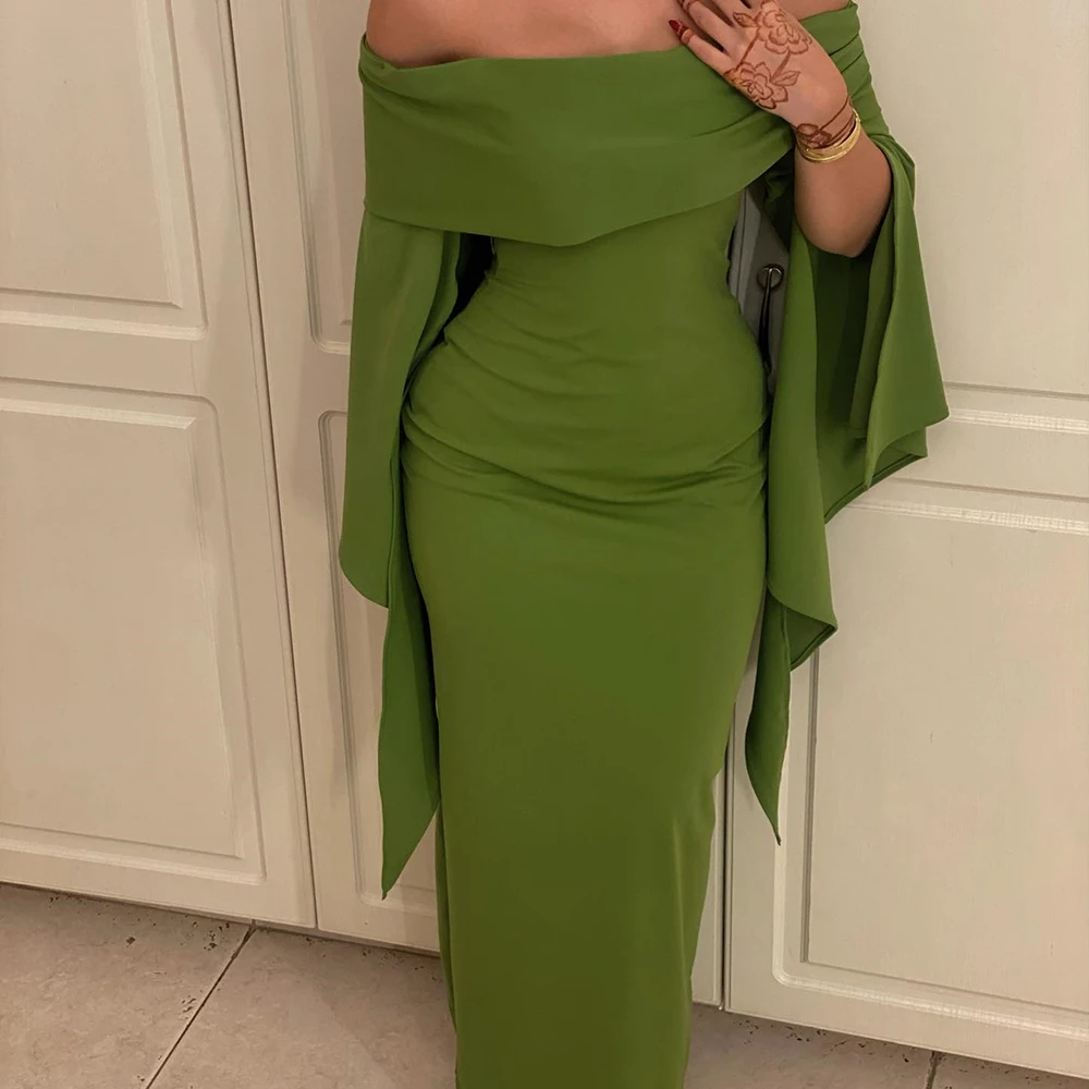 

Customized Classic Pleat Boat Neck Ankle Length Straight платье вечернее Jersey Off The Shoulder Zipper Back Vestidos
