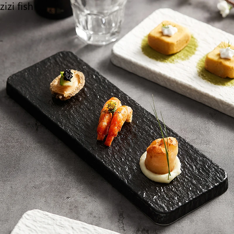 

Ceramic Dinner Plate Rectangular Solid Color Tableware Cooking Dish Sushi Dish Restaurant Steak Plates Snack Bread Desserts Tray