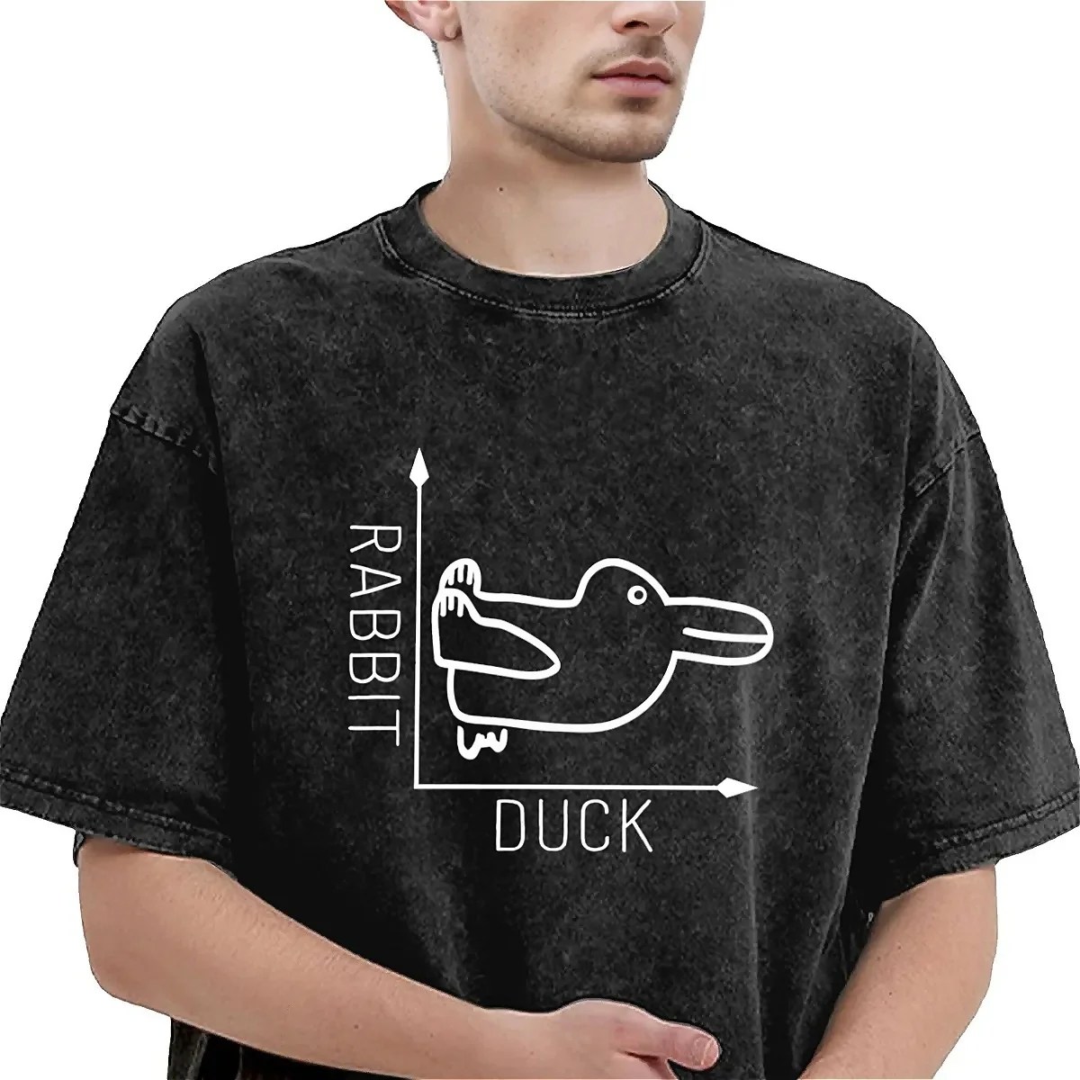 Men's T Shirt Duck Rabbit Fun Math Washed T-Shirts Trendy Cool  Summer Tee Shirt Vintage Custom DIY Cotton Tops Gift Idea