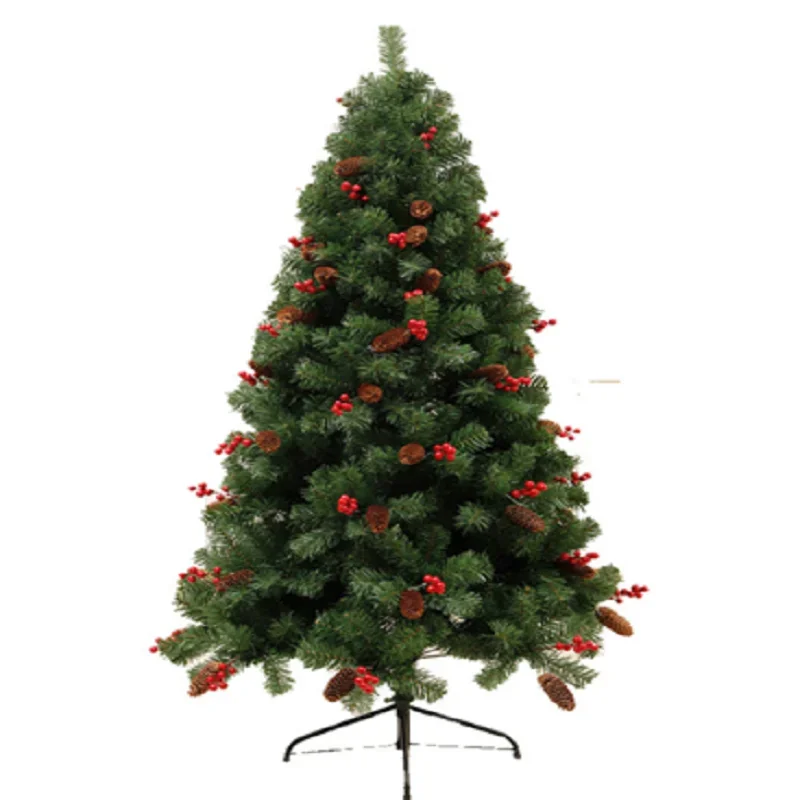 Christmas Supplies 120-240cm PVC Christmas Tree with Foldable Metal Base and Mixed Pinecones Red Fruit for Christmas Decoration