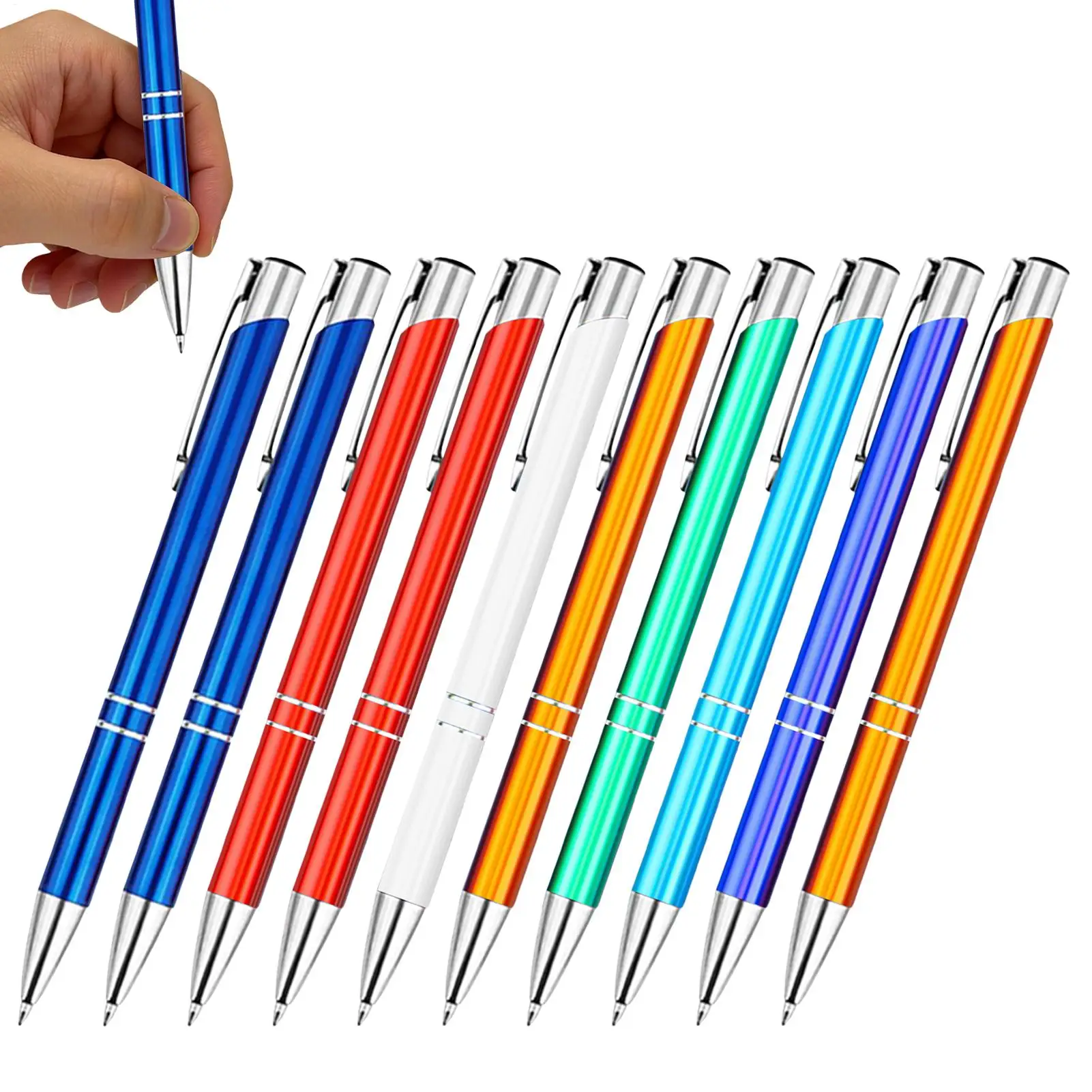 

10pcs Metal Ballpoint Pens Set Multi-color Retractable Ballpoint Pens Kids Writing Metal Body Pens Handwritten Gift Pens