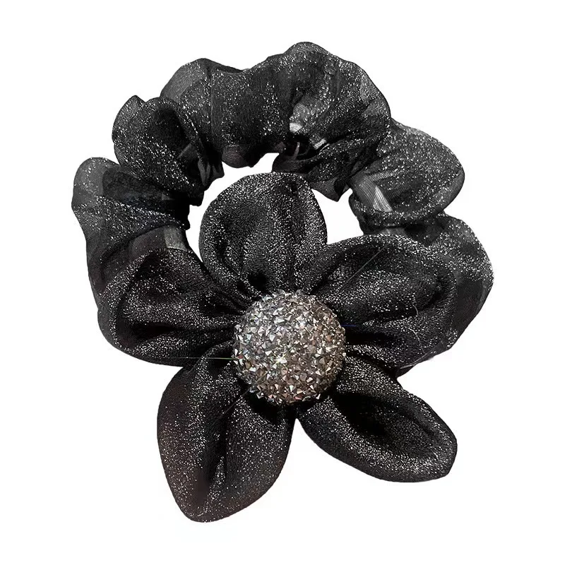 1Pcs Fashion Crystal Flower Hair Scrunchies Elastic Hair Band For Women Girls Female Party Ponytail Headwear Hair Accessories