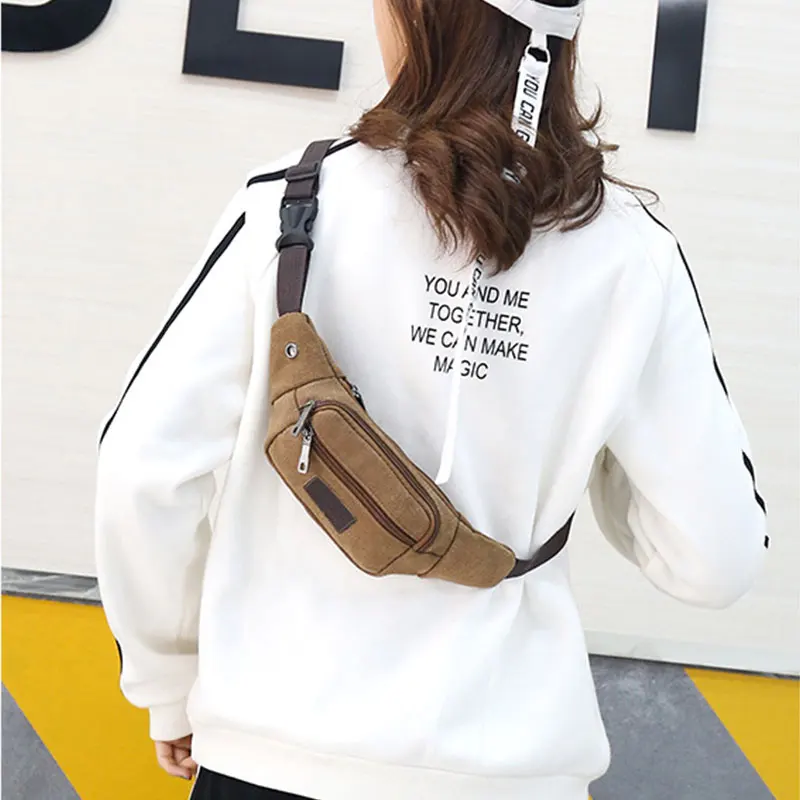 Casual Canvas Waist Bag Unisex Functional Waist Bag Mobile Phone Bag Men and Women Convenient Belt Banana Bag Fanny Pack Men New