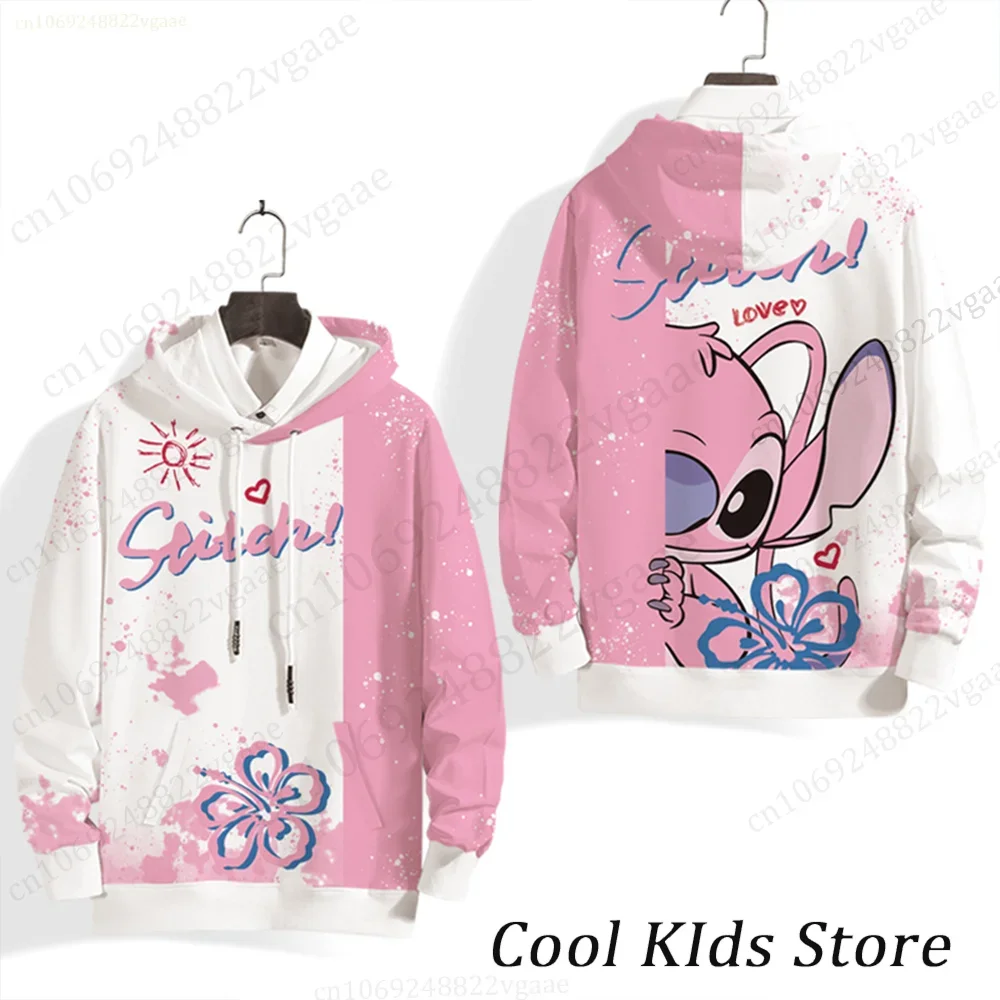 Disney Stitch And Angel Couple Hoodie Kids Men Women Hoodie Girls Boys Cartoon Children Long Sleeve Coat Top Pullover Sweatshirt