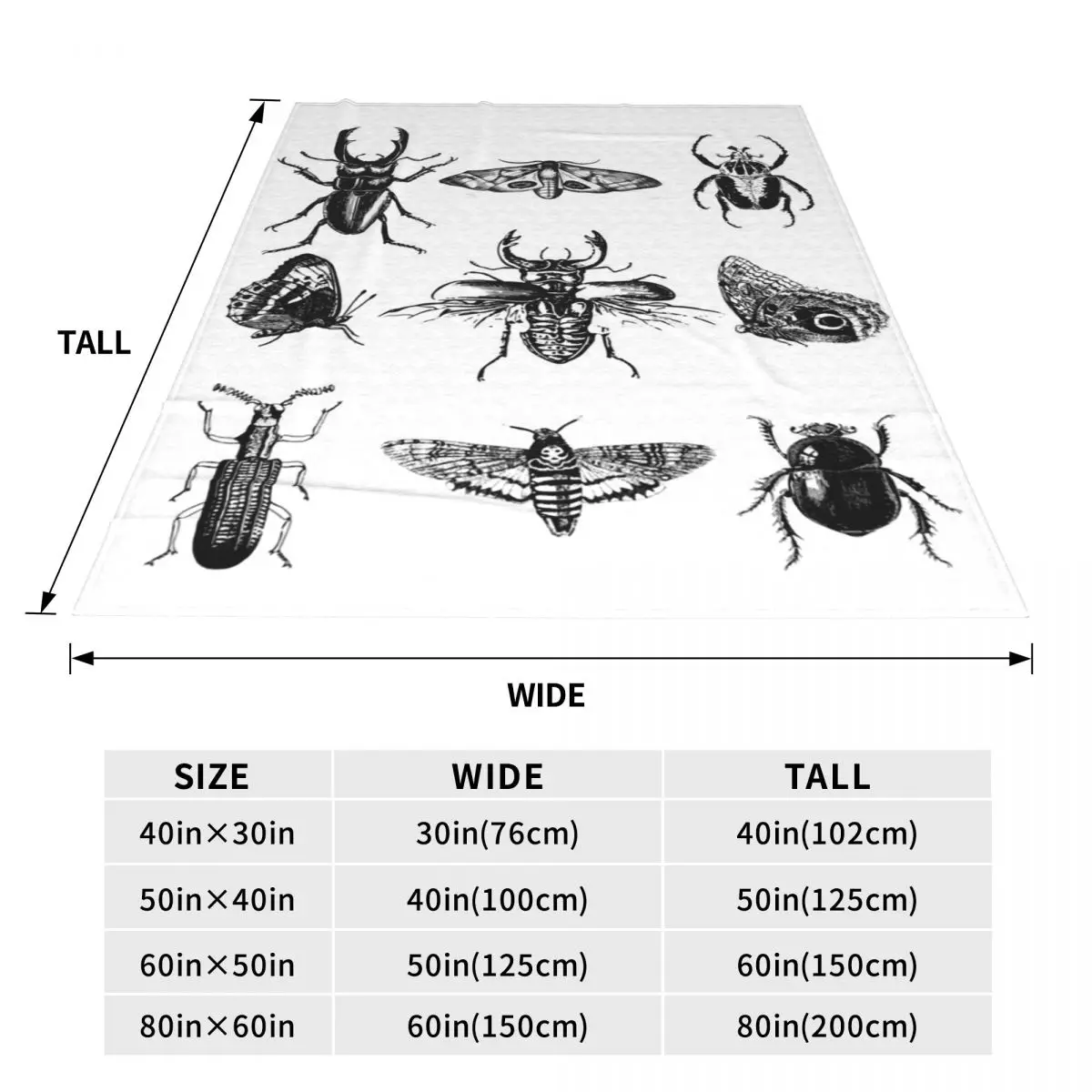 Vintage Beetle And Bug Insect Pattern Blanket Soft Warm Flannel Throw Blanket Cover for Bed Travel Home Couch