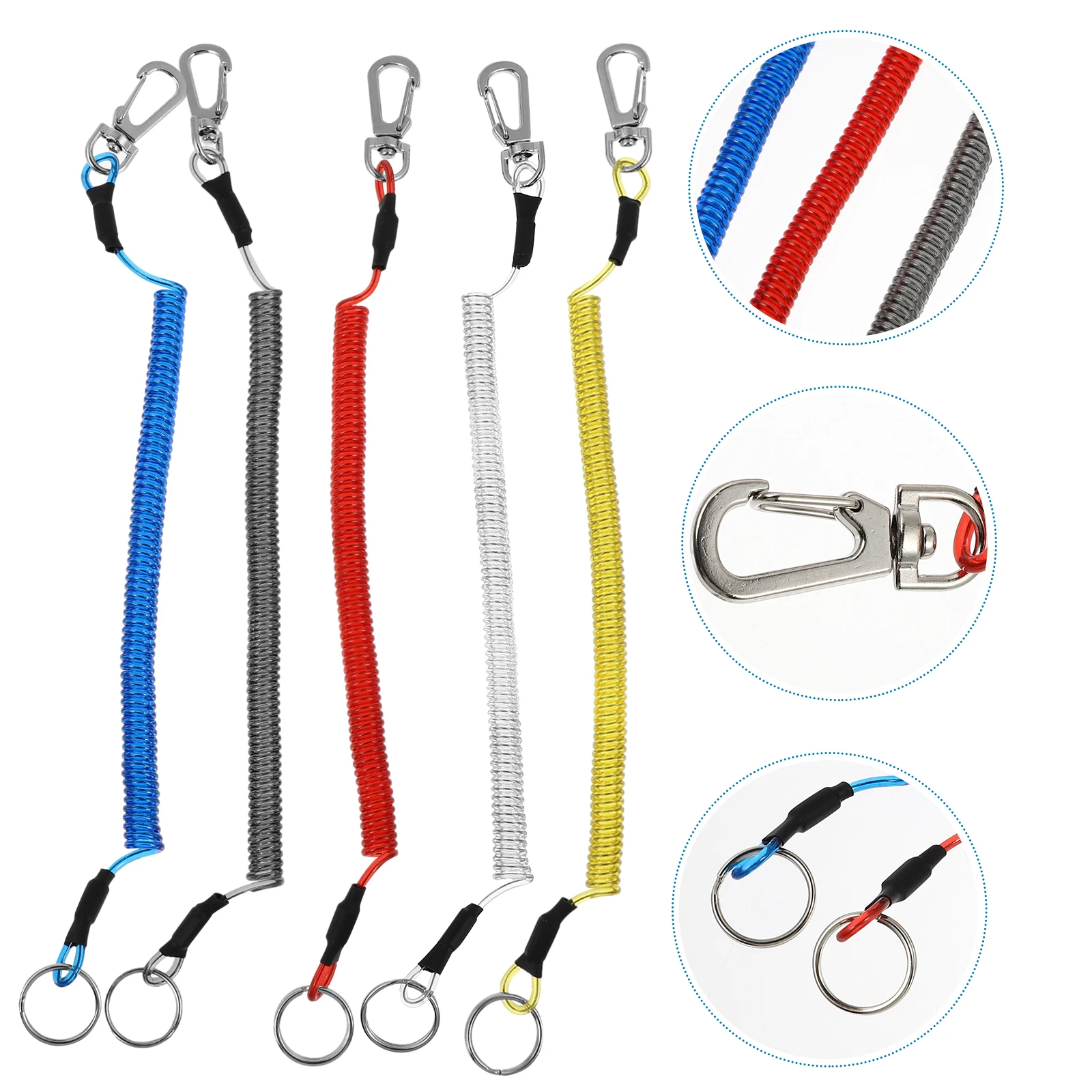 

5pcs Spring Rope Durable TPU Steel Wire Spiral Lanyard for Fishing Climbing Heavy Duty Portable Outdoor Activities