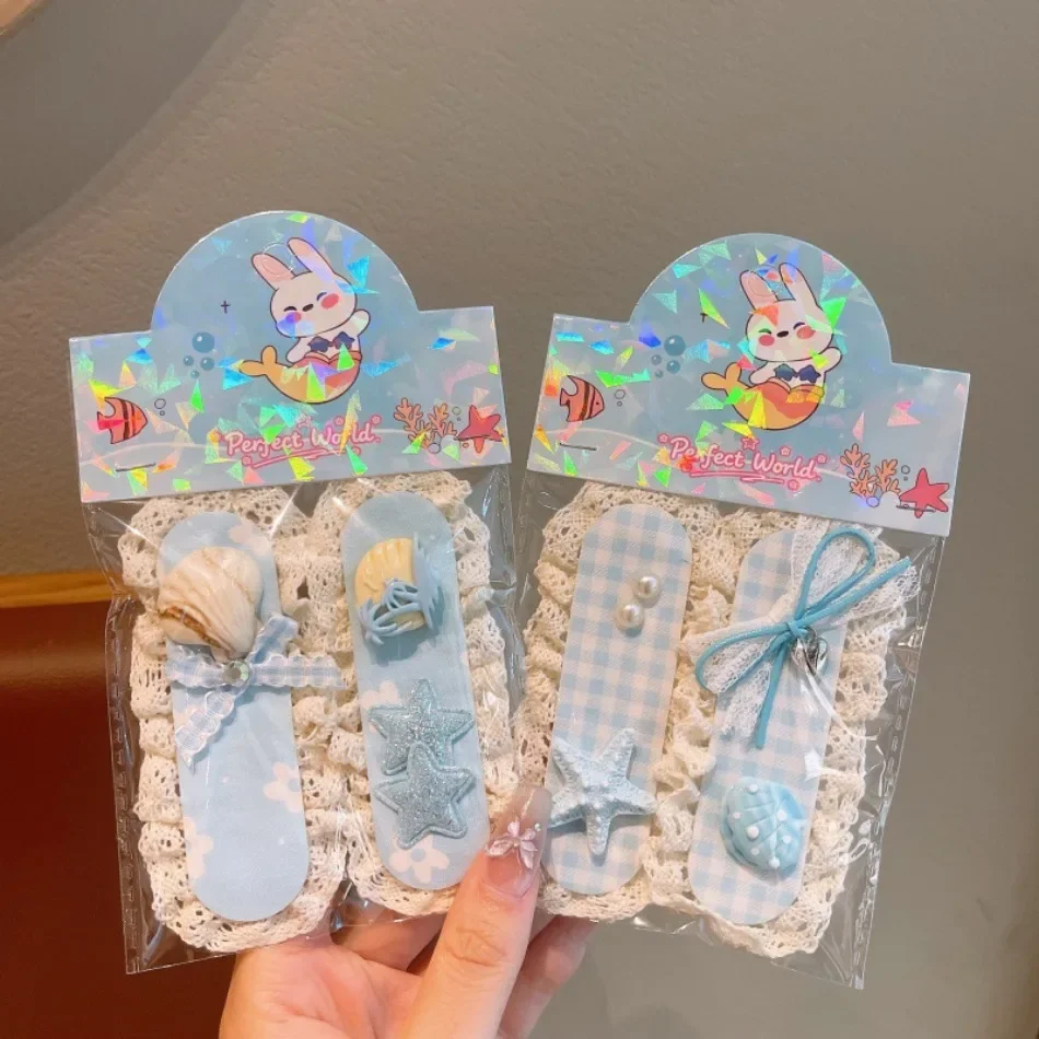 Blue Lace Velcro Hair Sticker Clips Ocean Seashell Starfish Fringe Fixing Head Accessories Little Girls Holiday Gift Pack ZX07