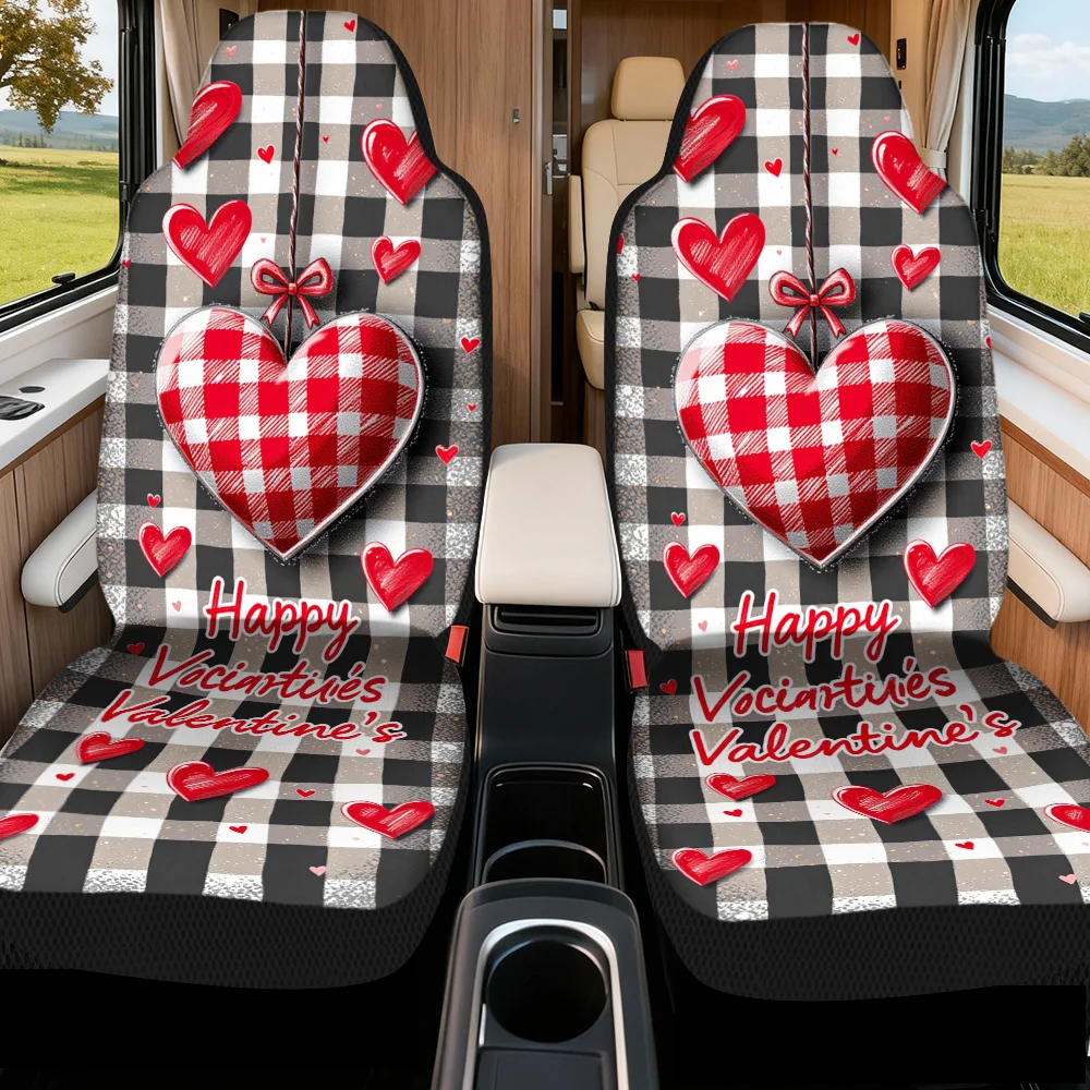 2pcs, Stylish Valentine's Day Hearts Design Car Seat Covers, Durable And Washable, Perfect Fit For Single Front Seats, Ideal For