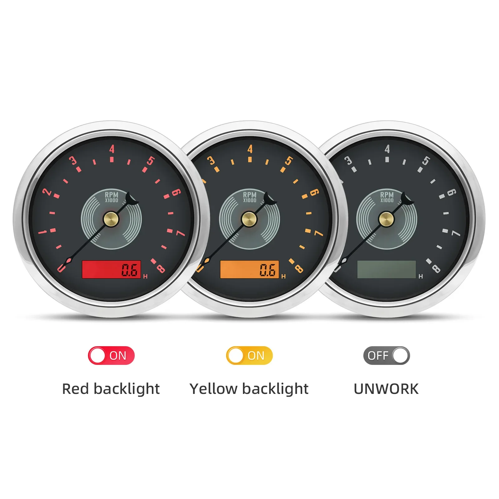 Red/Yellow LED Retro SUS316 Tachometer 0~8000RPM,0~12000RPM 85mm Gauge Tachometer for Auto Car Boat Yacht Waterproof Custom