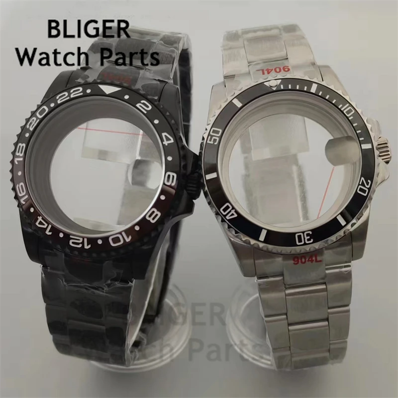 BLIGER 36mm/38mm case Silver Black Rose Gold Sapphire Glass Fits NH34 NH35 NH36 2824 PT5000 Movement  Stainless Steel Bracelet