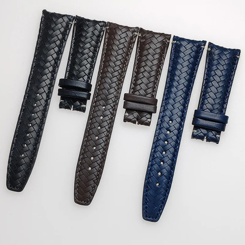 20mm 22mm Leather Braided Watch Strap for IWC Wrist Band Curved End Bracelet Folding Clasp Replacement Men Watch Accessories