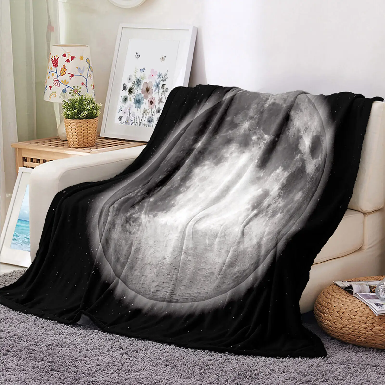 

Space Moon Stars Galaxy Night Sky Black Throw Blanket for Couch Bed Sofa Office