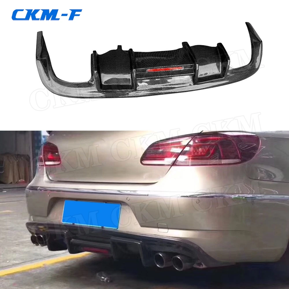 Carbon Fiber Rear Lip Diffuser With Lamp for Volkswagen VW CC 2013-2017 FRP / PP Black Bumper Protector Car Styling