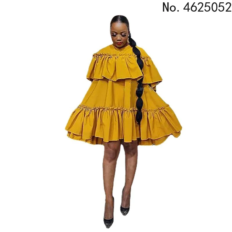 2023 Summer Elegent African Women Half Sleeve Yellow O-neck Polyester Butterfly Sleeve Dress African Dresses for Women S-3XL