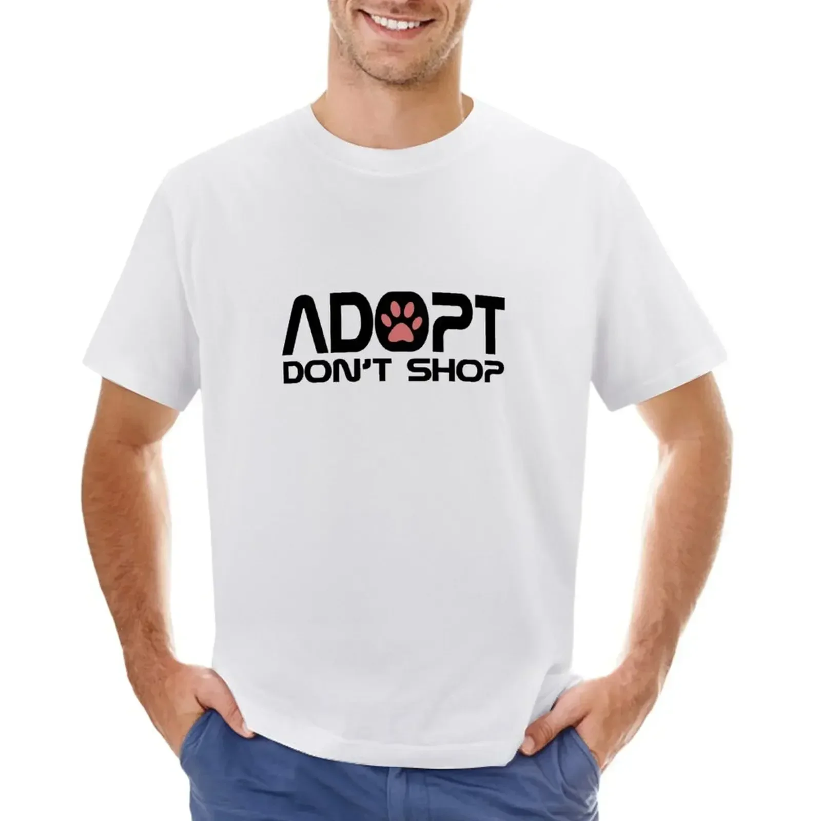 Adopt dont shop paw drawing T-Shirt vintage anime shirt custom shirt boys whites Men's cotton t-shirt