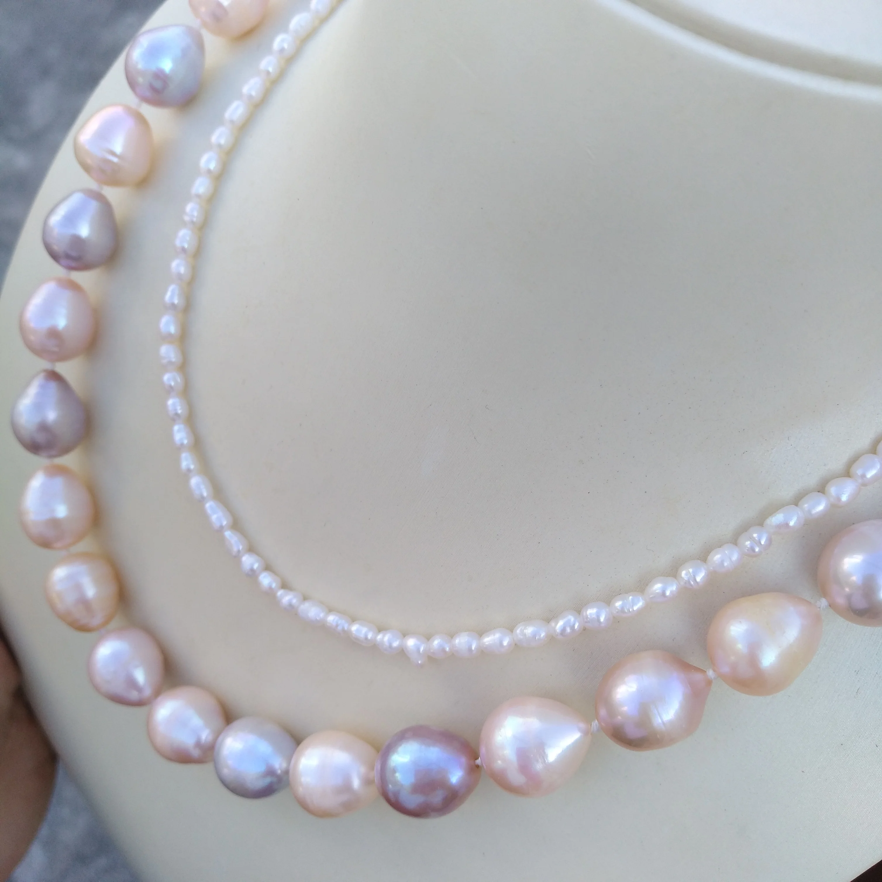 2ROW الأبيض الوردي الأرجواني متعدد الألوان الباروك جنوب البحر اللؤلؤ قلادة الأصلي لقطة حقيقية PhotosX #5