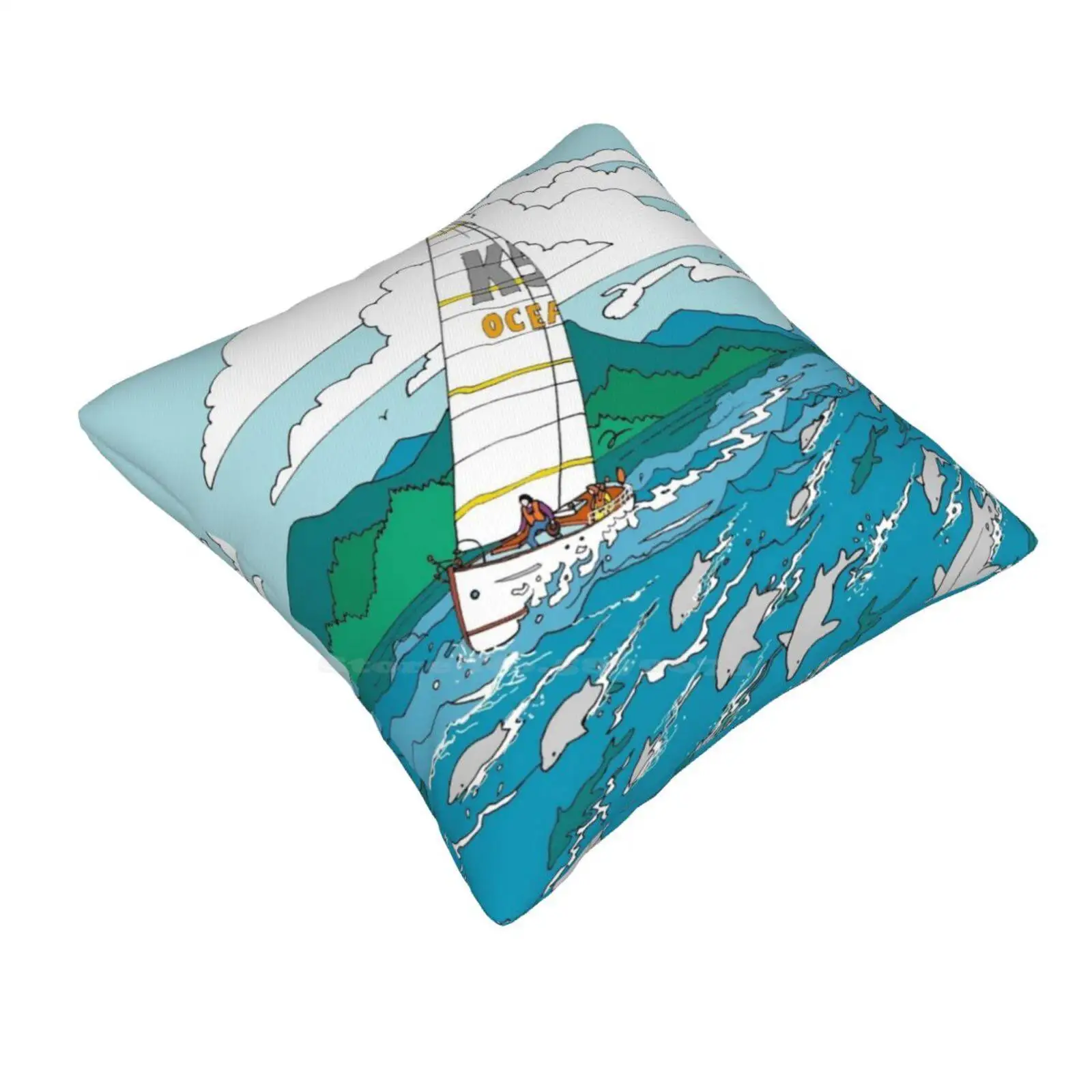 Sailing With The Dolphins Funny Cute Decor Square Pillowcase Dolphins Sailing Jumping Balbina Studio Canada West Coast Pacific