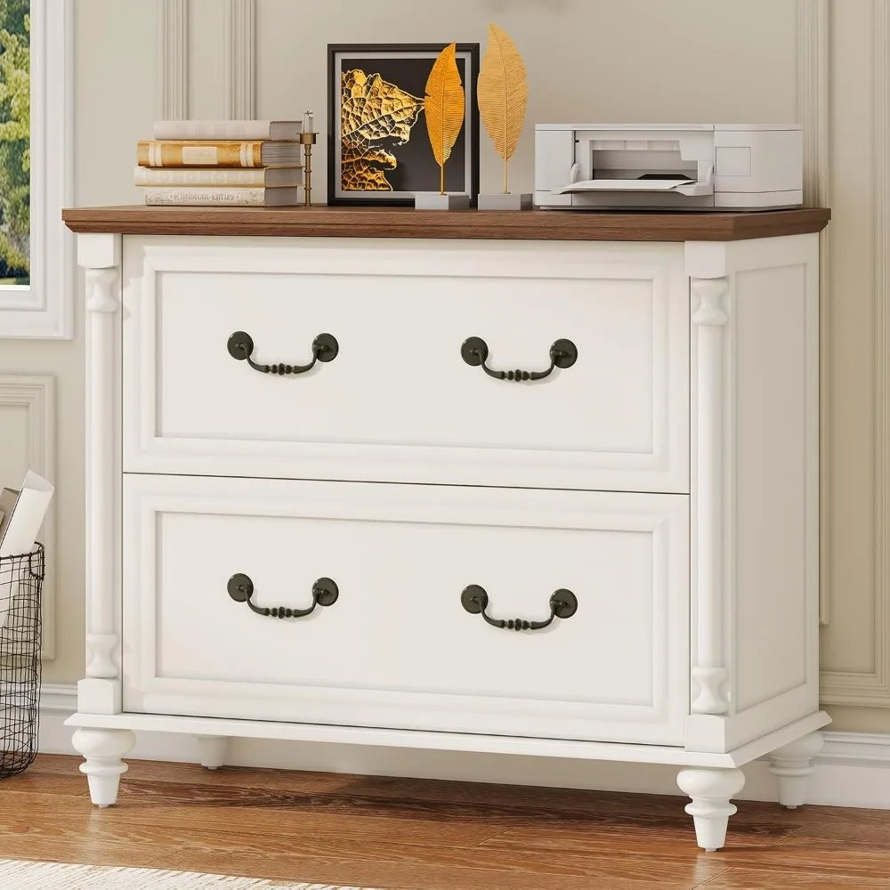 Farmhouse Lateral File Cabinet 2 Drawers File Cabinet for Legal/Letter/A4 Size Hanging Files, Large Wood File Storage Cabinets P