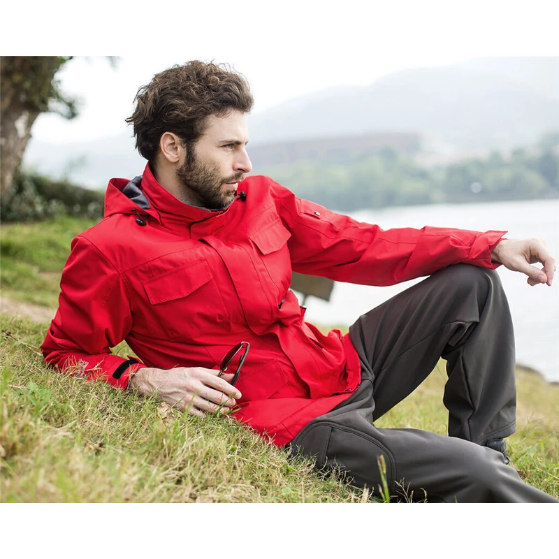 Men's Jacket Longe Sleeve Winter Outdoor Wear Windbreaker With Fleece Inside 2pcs Pack