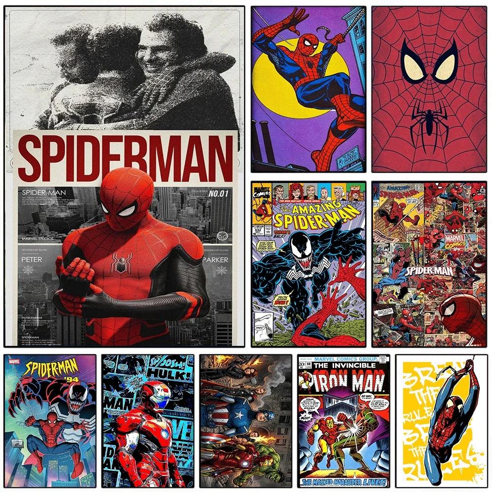 Spiderman Peter Parker Venom Superhero Canvas Wall Art Poster Vintage Marvel Comic Print Picture Home Bedroom Living Room Wall