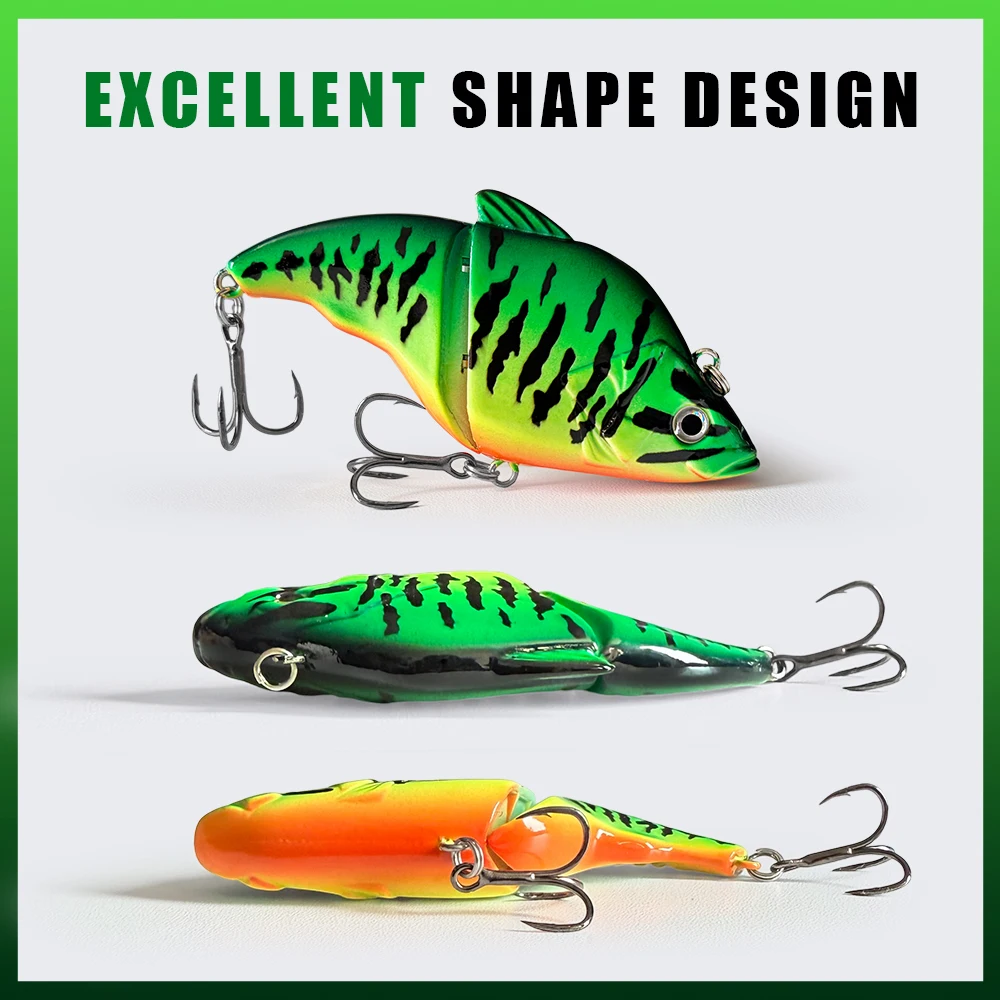 Schwimmender Gelenk-VIB-Köder für Barsch, Hecht, Forelle, Zander, 7,5 cm/14 g, ABS-Hartplastik-Swimbait mit Doppel-Dreifachhaken, lebensechte Aktion, für Süßwasser – Detail 6