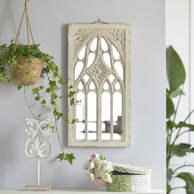 

Farmhouse Decorative Wall Hanging Art Vintage Wooden Window Mirror