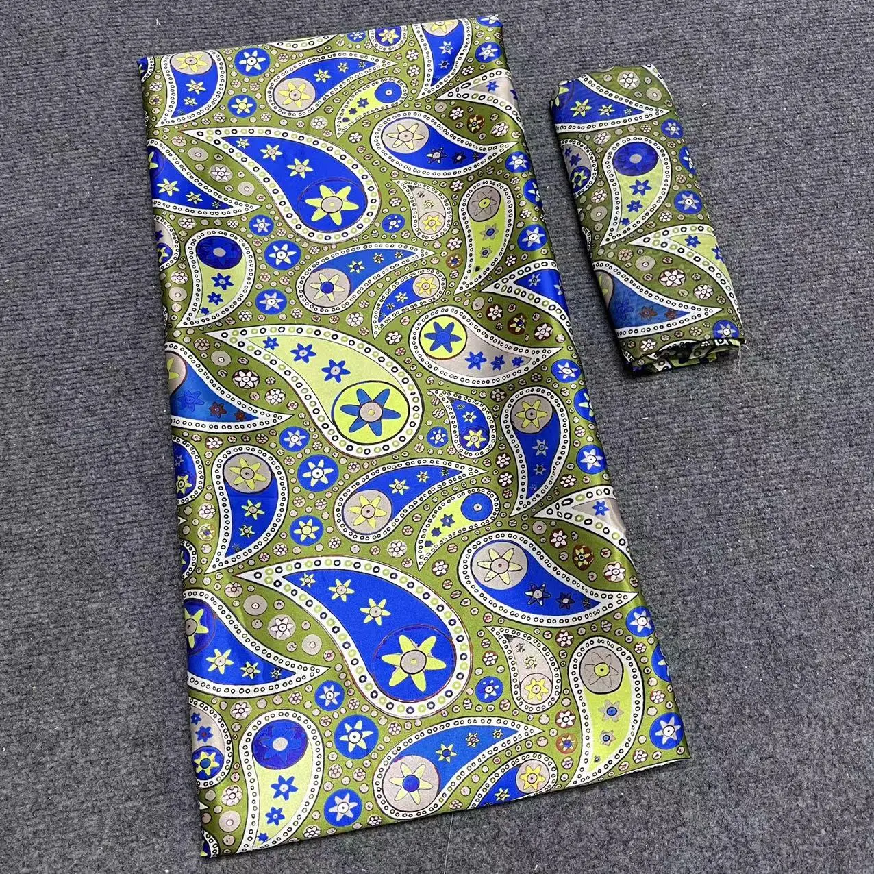 New African Silk Wax Fabric Digital Printing Satin Materials African Flower Silk With Chiffon Set For Party 4+2Yards/pcs b34-6