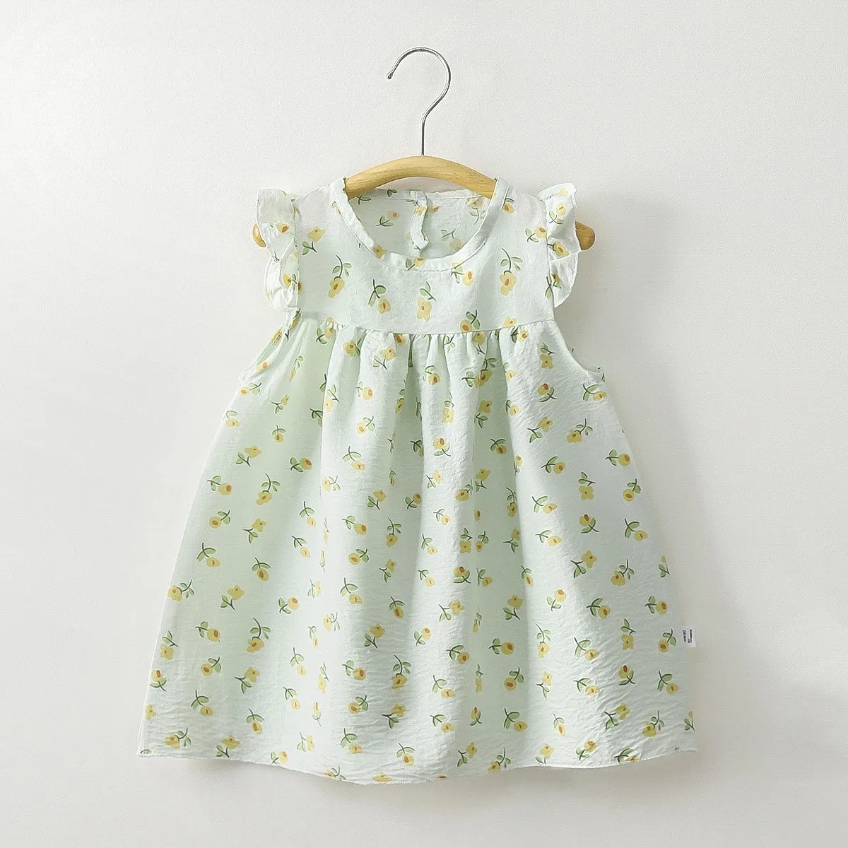 

Весеннее милое платье для девочек, новинка 2023 года, лето, милое хлопковое платье трапециевидной формы с цветочным принтом и короткими рукавами, повседневная одежда для девочек