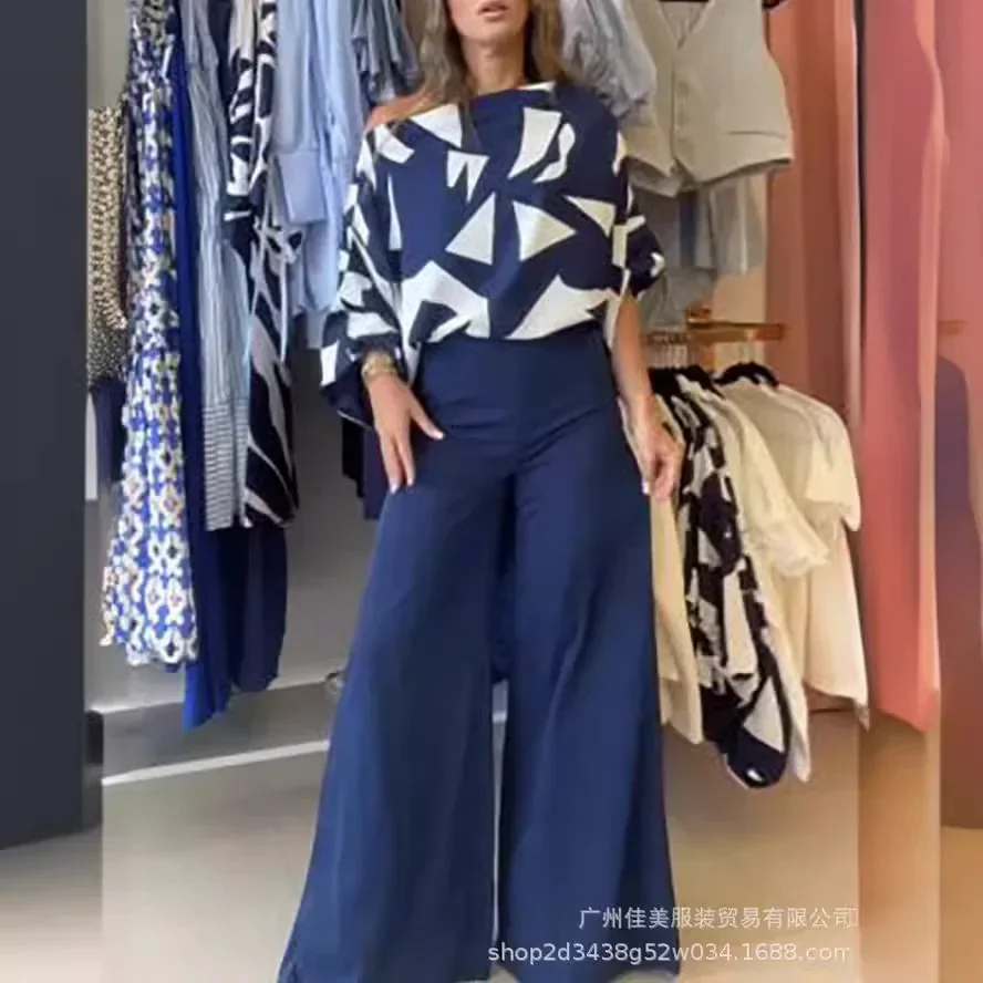 2025 primavera/verão moda feminina high street verão geométrico impresso batman camisa temperamento calças moda casual terno
