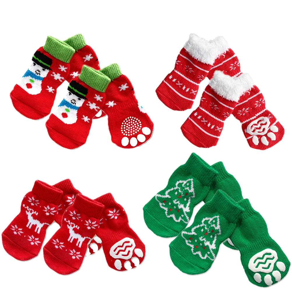 

4 set 4 Sets Pet Dog Cat Non-Slip Cotton Christmas Pattern Anti-Slip Warm Protection Lightweight Portable Cartoon Design For