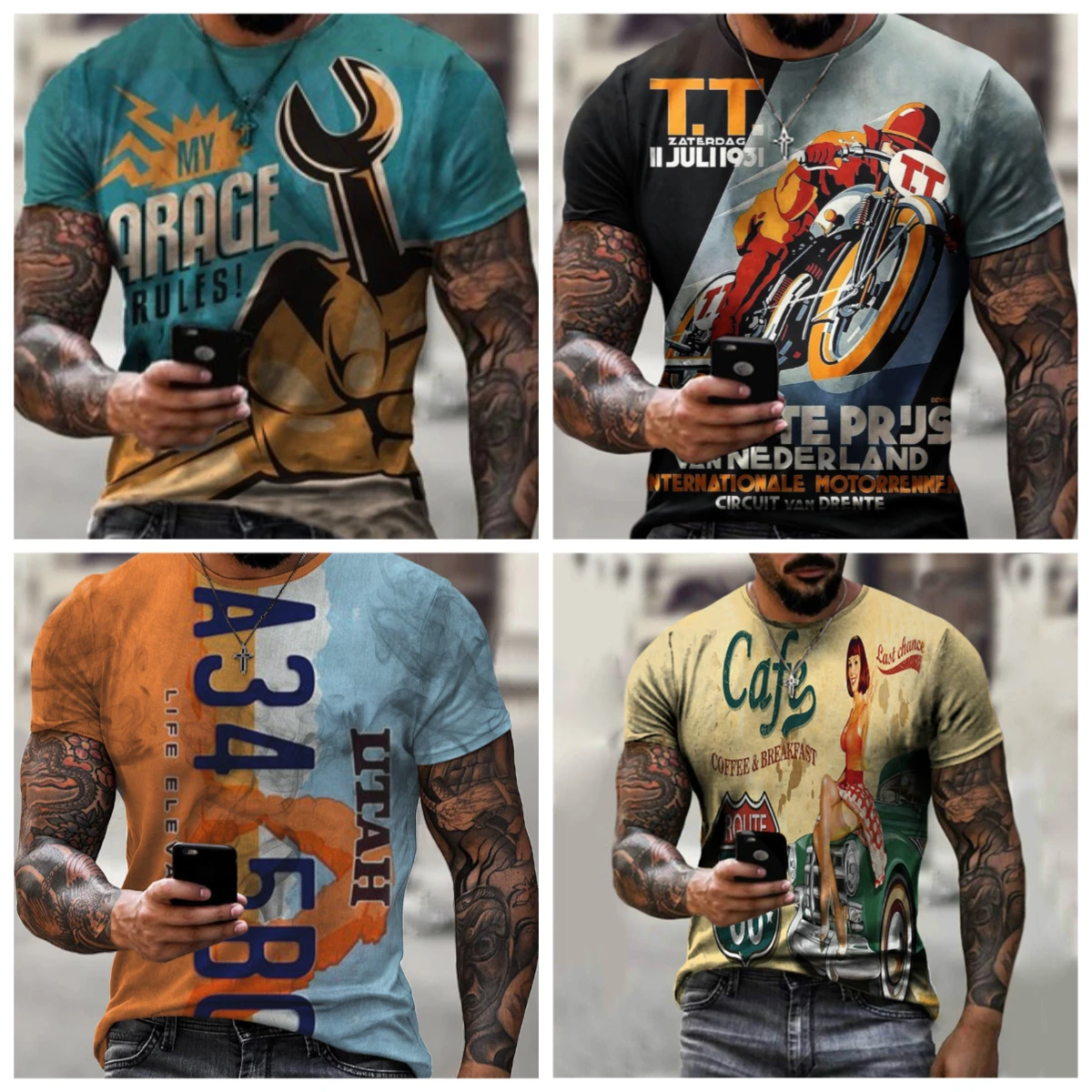 

2025 Summer Men's Retro Road 66 Racing Motorcycles Dominate Men's Quick Dry T-Shirts Comfortable Fashion Trend Loose Casua Y2K