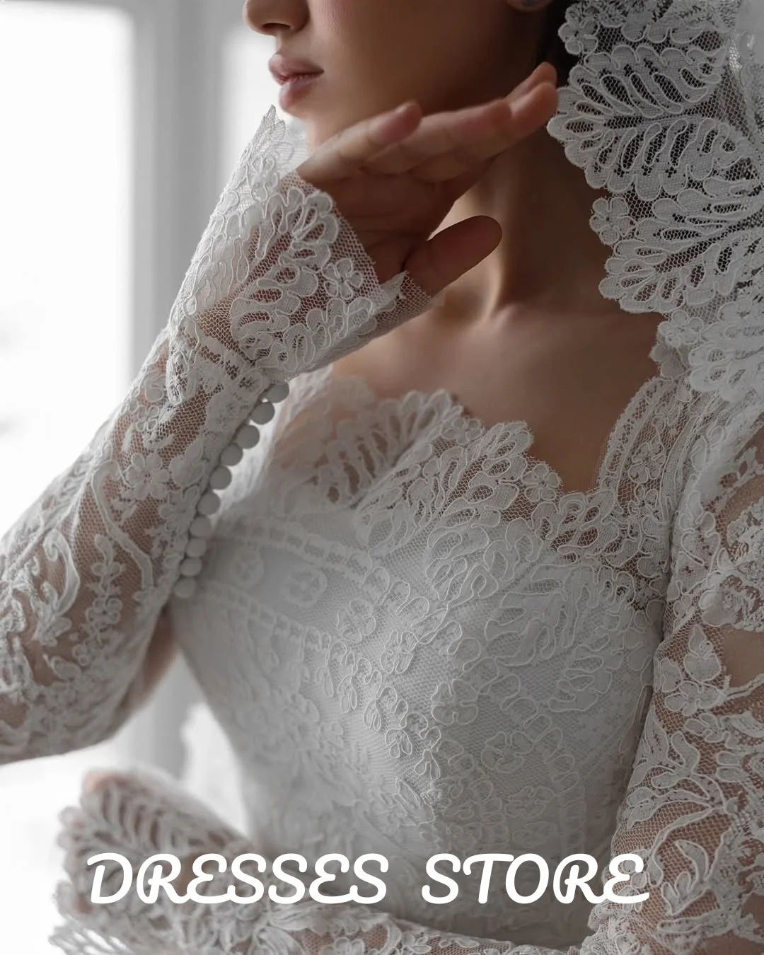 MD Modern A-line Lace Wedding Dress for Bride Customized Square Neck Long Sleeve Sweep Train Arabic Bridal Gown Vestido De Noiva