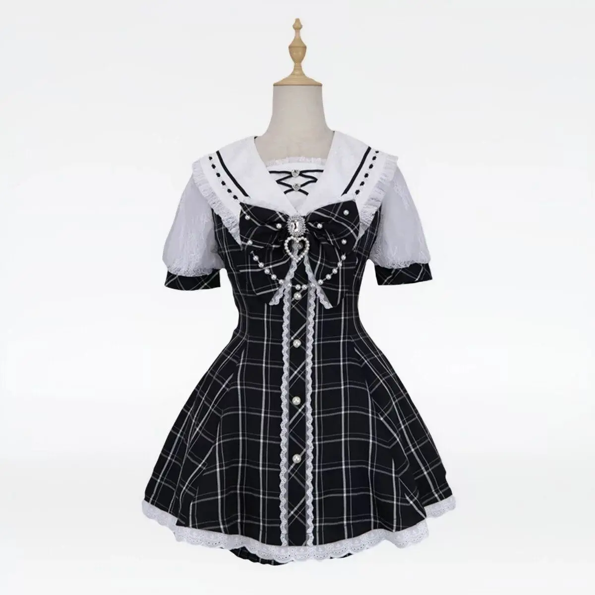 Japanese 2 Piece Sets Summer Lace Sweet Girl Shorts Suit Lolita Style Kawaii Ouftis Bow Heart-shaped Dress Set for Women