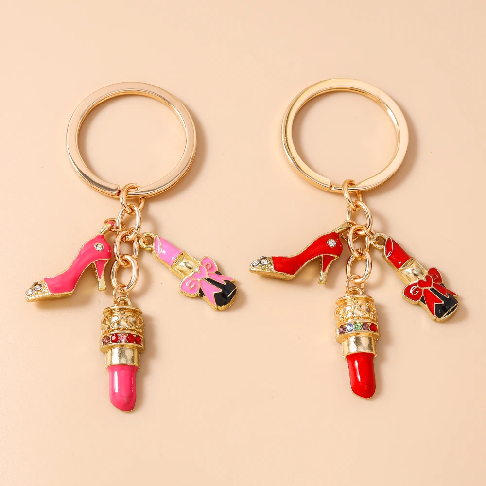 Fashion Simulation Lipstick Keychain Women Girls High Heels Key Ring Pendant for Handbag Charms DIY Key Holder Jewelry Gifts
