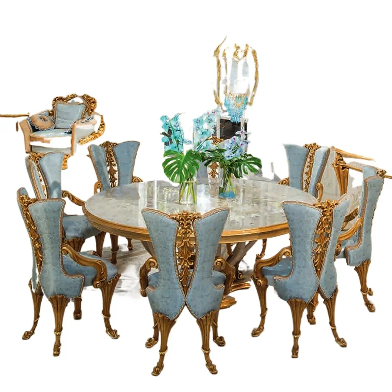 

Luxury European round dining table villa large apartment model room and chair combination 2 meters 8 people