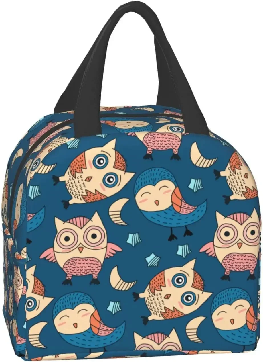 

Blue Cute Owl Lunch Box, Insulation Lunch Bag for Women Men, Reusable Lunch Tote Bags Perfect for Office Camping Hiking